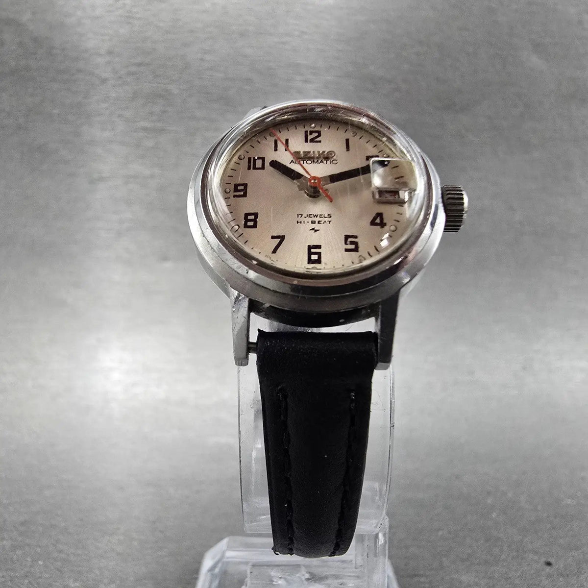 Seiko Automatic Watch Women 24mm Silver Dial Silver Tone Date 2205-0599 Runs VTG5