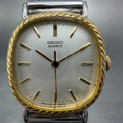 Seiko Watch Women 22mm Silver Dial Two Tone Oval 1421-5410 New Battery Vintage1