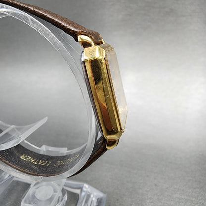 Lucien Piccard Dufonte Tank Watch Women 21mm Gold Dial Gold Tone Rectangle Runs
