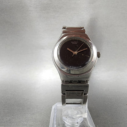 Swatch Irony Watch Women 26mm Black Dial Silver Tone Round New Battery VTG5