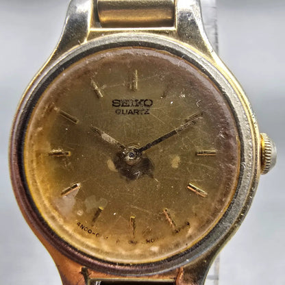 Seiko Watch Women 19mm Gold Dial Gold Tone Round 4N00-0069 New Battery Vintage1