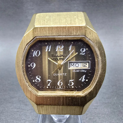 Bulova Accutron Watch Men 35mm Brown Dial Gold Tone Daydate Octagon PARTS N70