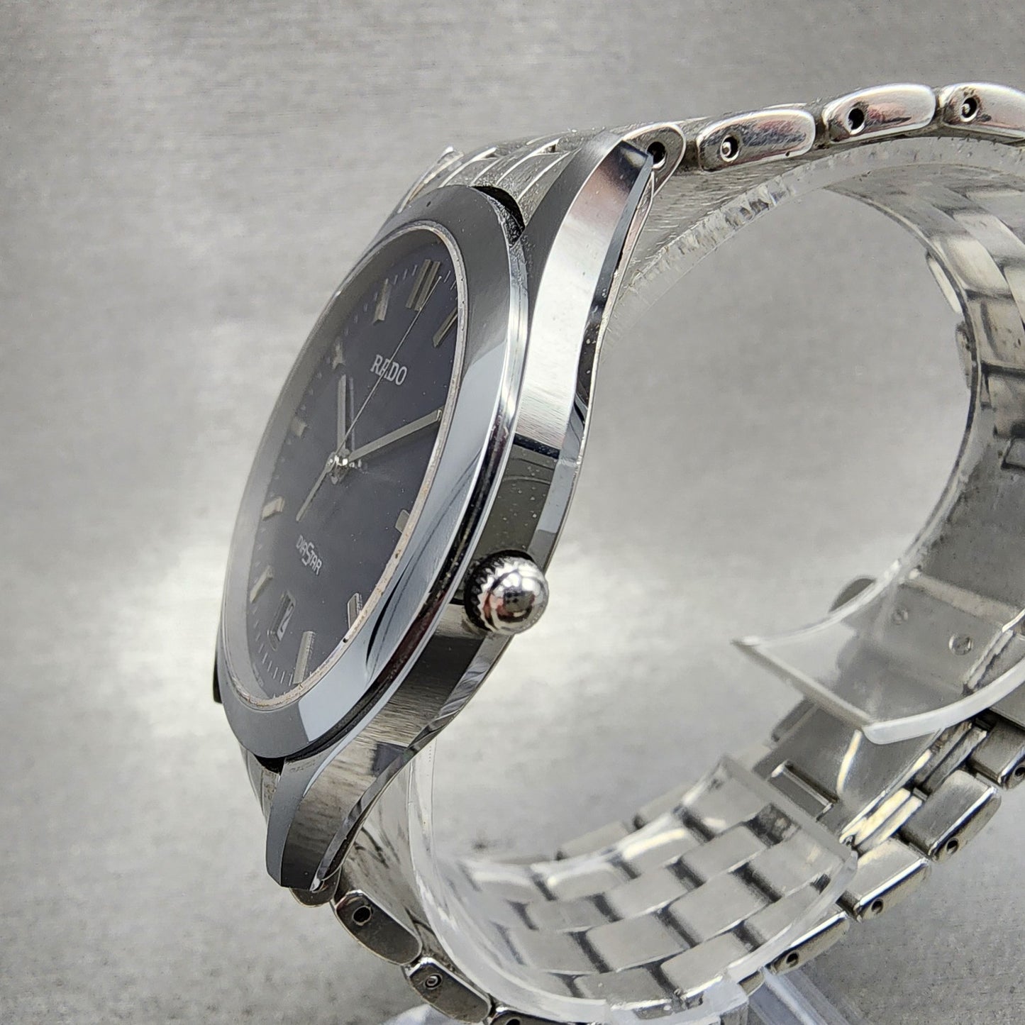 Rado Diastar Watch Men 37mm Blue Dial Silver Tone Date Round New Battery2