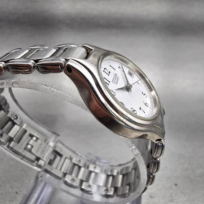 Citizen Watch Women 23mm White Dial Silver Tone Date Round 1012-S011615 New Batt3