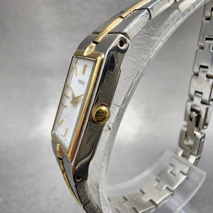 Seiko Tank Watch Women 13mm White Dial two Tone Rectangle 2E200AY0 New Battery2