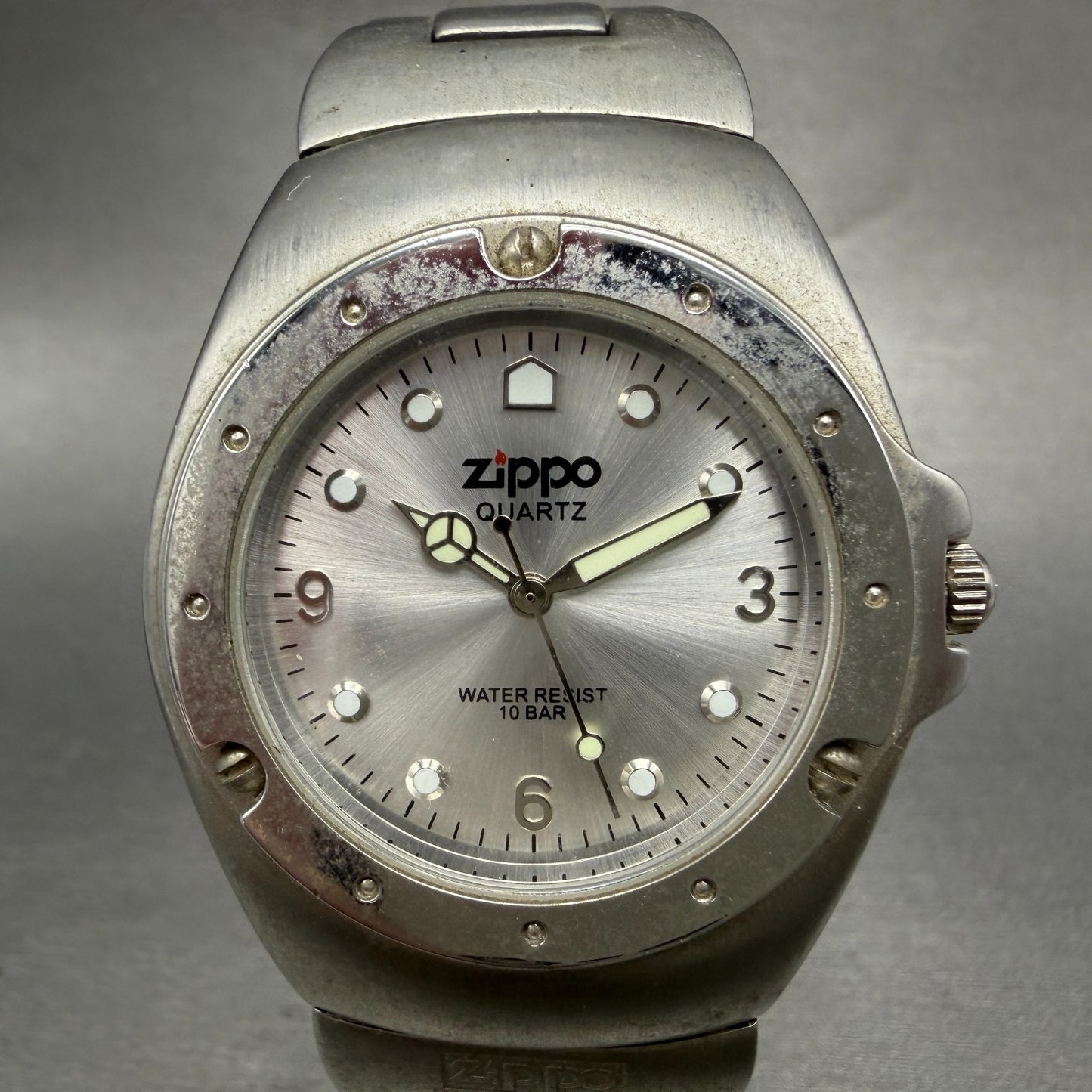Zippo Watch Men 38mm Silver Dial Silver Tone Round New Battery Vintage0