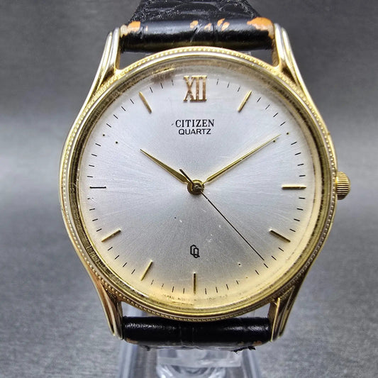 Citizen CQ Watch Men 34mm Silver Dial Gold Tone Round 6031-S32984 VTG PARTS JP20