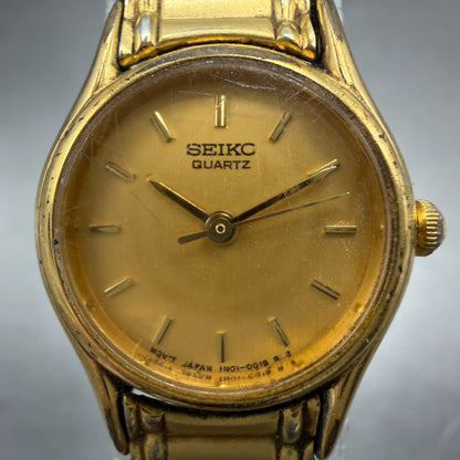Seiko Watch Women 20mm Champagne Dial Gold Tone Round 1N01-0E19 New Battery VTG1