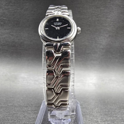 Citizen Watch Women 18mm Black Dial Silver Tone Round 3220 New Battery VTG5