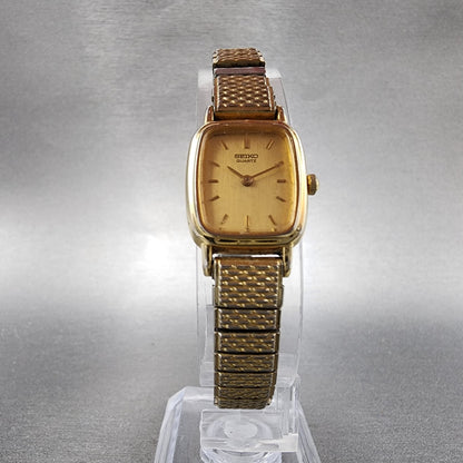 Seiko Watch Women 17mm Gold Dial Gold Tone Rectangle 2Y005B49 New Battery5