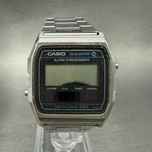 Casio WS-80 Watch Men 32mm Digital Silver Tone Alarm Chronograph Solar VTG PARTS0