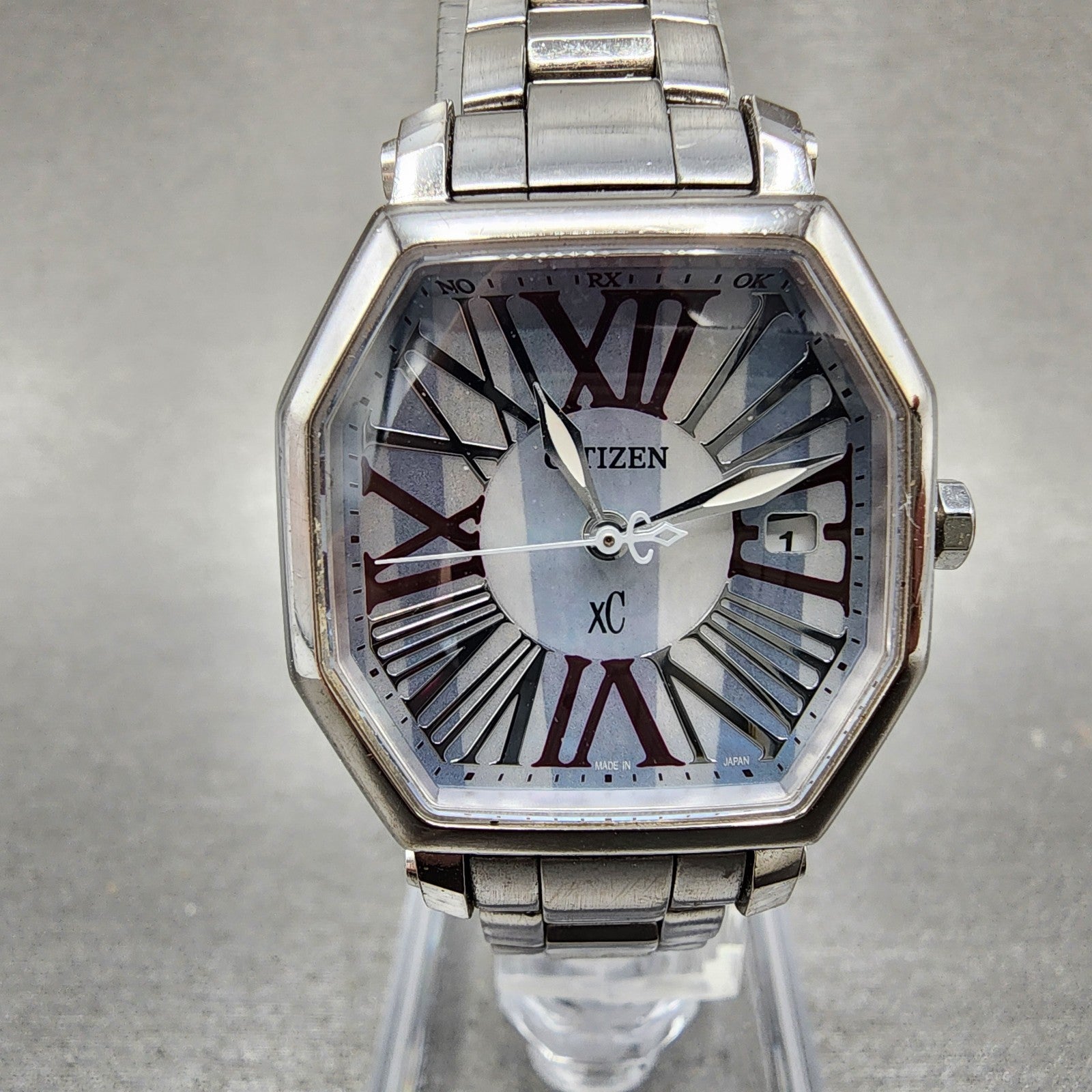 Citizen Xc Watch Women 27mm MOP Dial Silver Tone Date Octagon Atomic Runs0