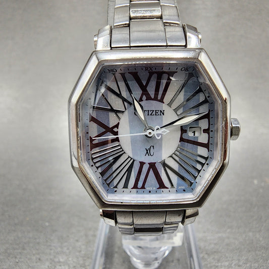 Citizen Xc Watch Women 27mm MOP Dial Silver Tone Date Octagon Atomic Runs0