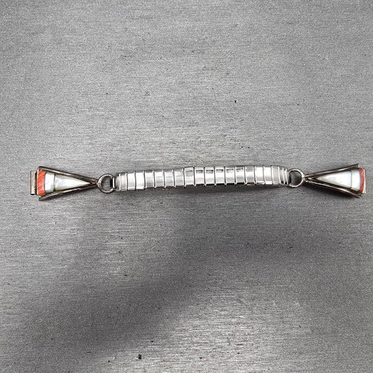 Navajo Sterling Silver Watch Band Tips 9mm Coral Shell Triangle Design Vintage0