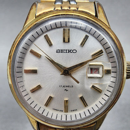 VTG Seiko Watch Women 26mm Silver Dial Gold Tone Date Manual Wind 21180230 Runs1