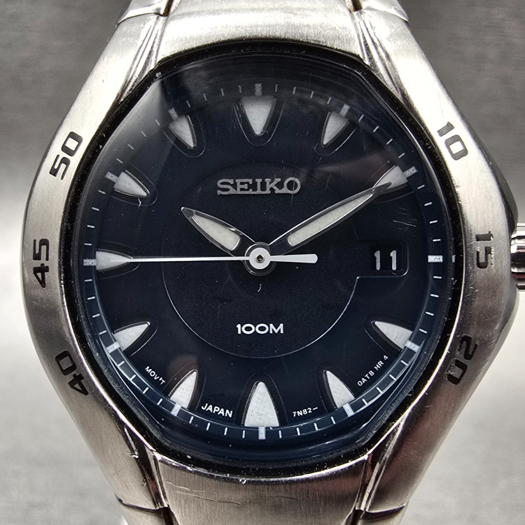 Seiko Watch Women 28mm Blue Dial Silver Tone Date Round 7N82-0AL0 New Battery1