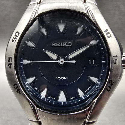 Seiko Watch Women 28mm Blue Dial Silver Tone Date Round 7N82-0AL0 New Battery1