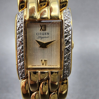 Citizen Elegance Tank Watch Women 15mm Champagne Dial Gold Tone New Battery1