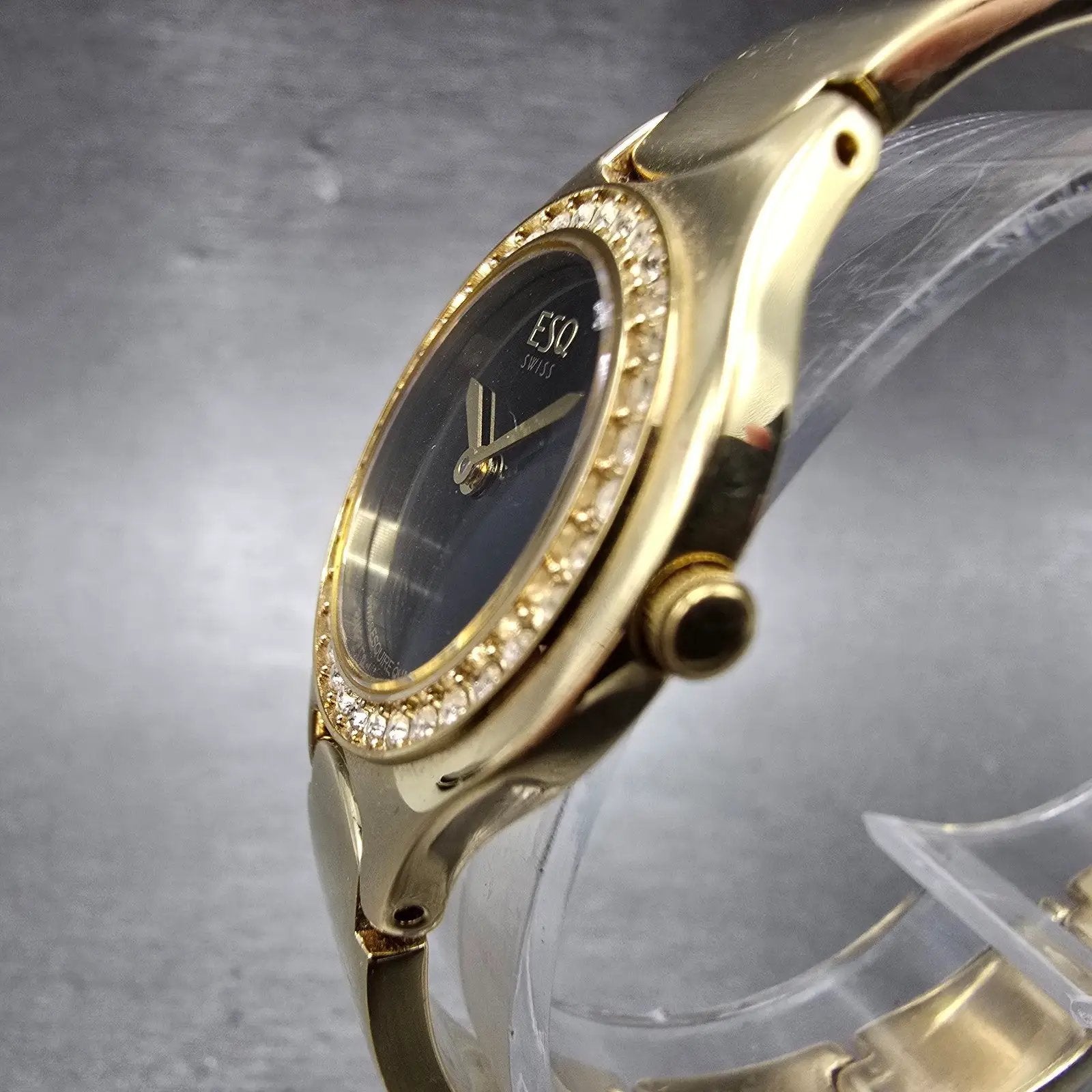 ESQ Watch Women 25mm Black Dial Gold Tone Round 100564 New Battery Crystals3