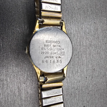 Seiko Watch Women 19mm Gold Dial Gold Tone Round 2P20-0080 New Battery Vintage10