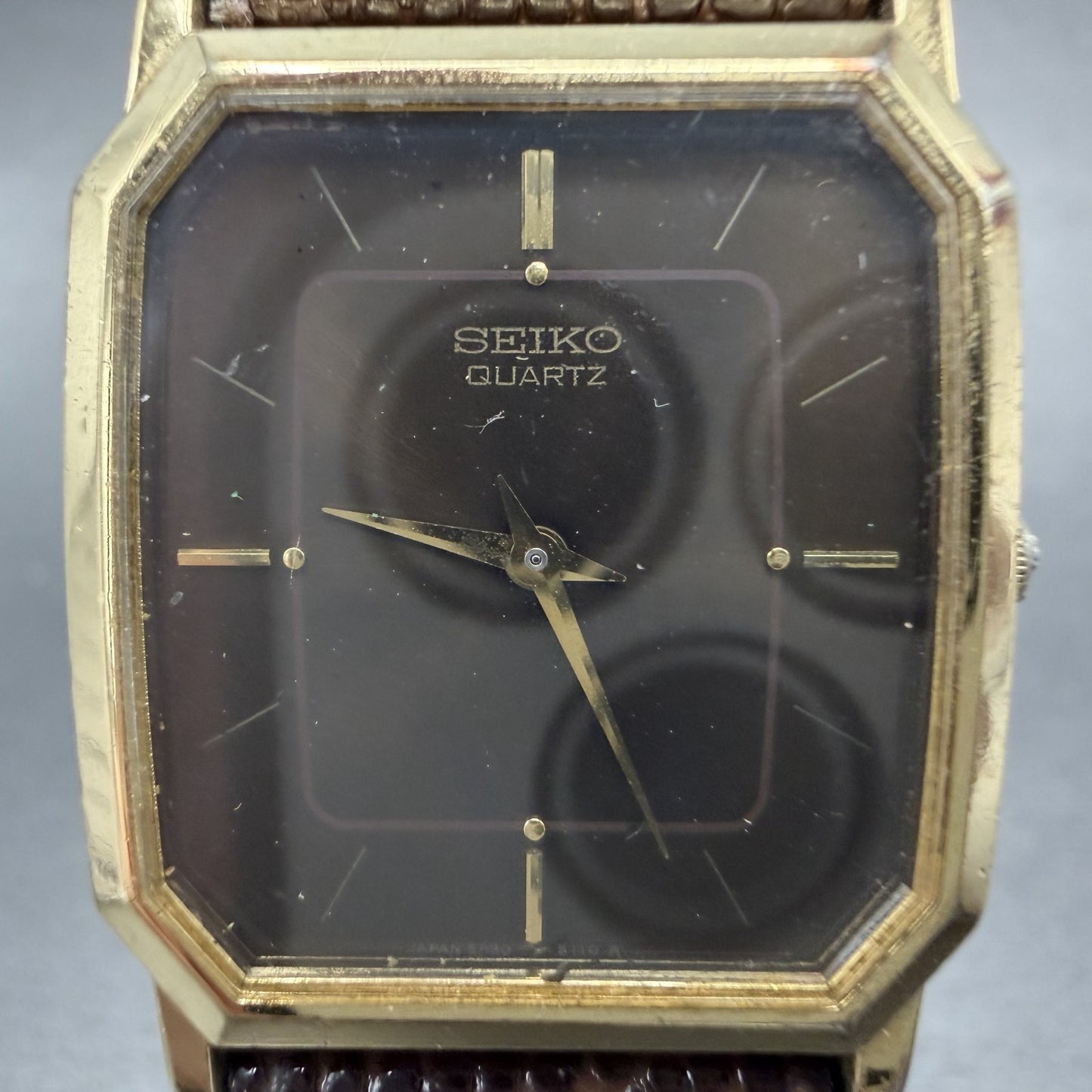 Seiko Tank Watch Men 26mm Brown Dial Gold Tone Hexagon 5P30-5079 PARTS2
