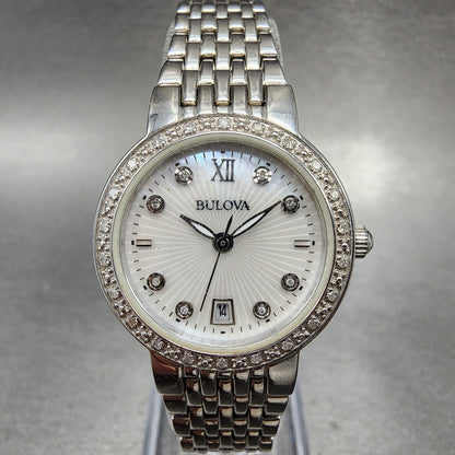 Bulova Watch Women 26mm White Dial Silver Tone Round Date 96r203 New Battery