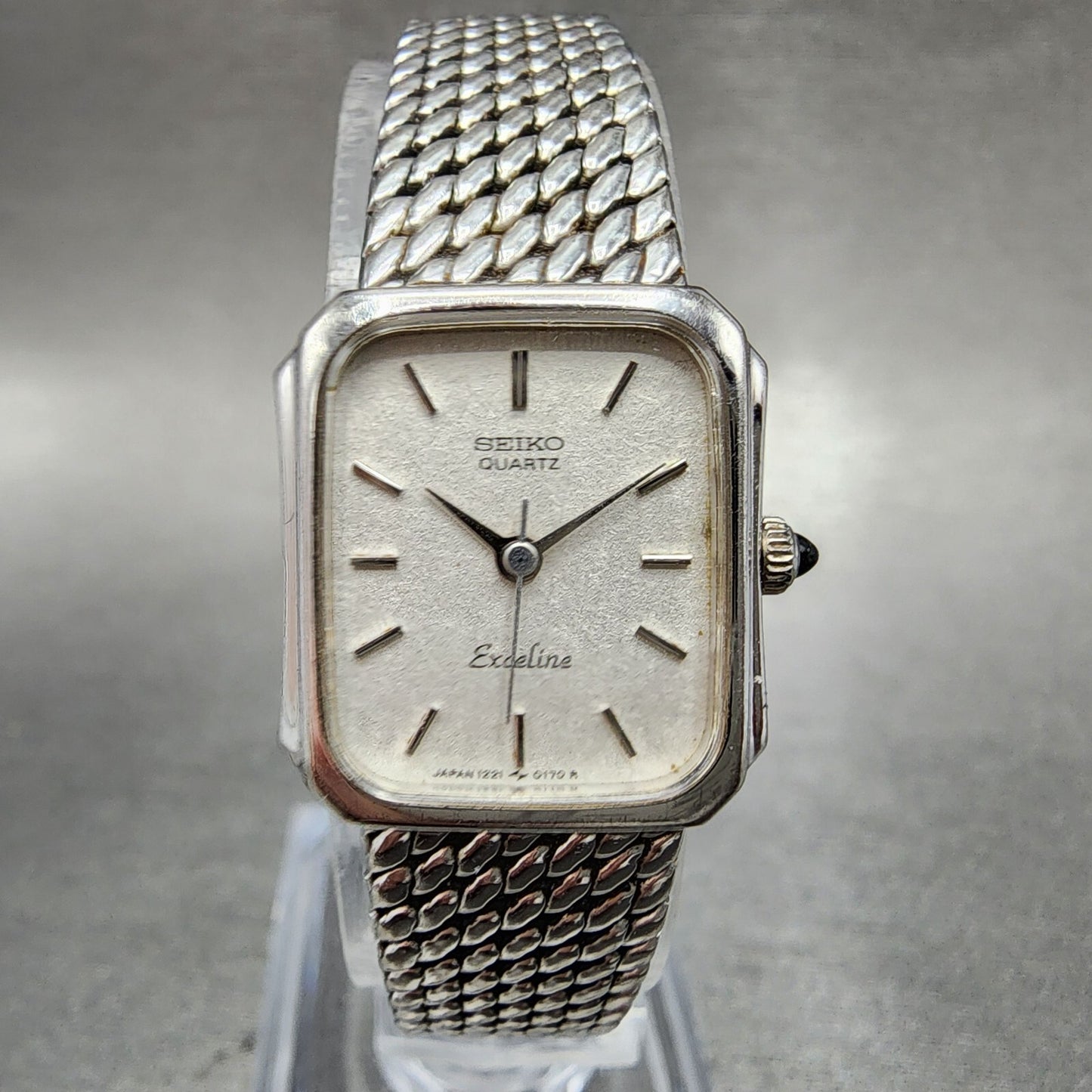 Seiko Exceline Tank Watch Women 18mm Silver Dial Silver Tone Rectangle New Batt0