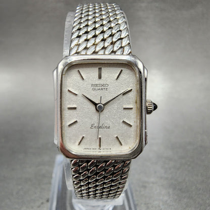 Seiko Exceline Tank Watch Women 18mm Silver Dial Silver Tone Rectangle New Batt0