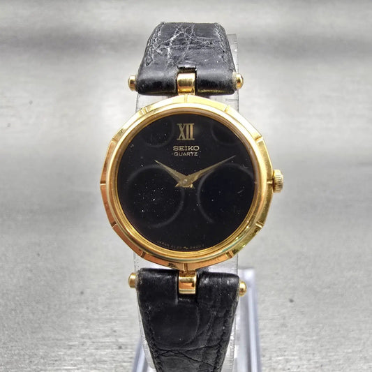 Seiko Watch Women 22mm Black Dial Gold Tone Round 2C20-0050 New Battery Vintage0