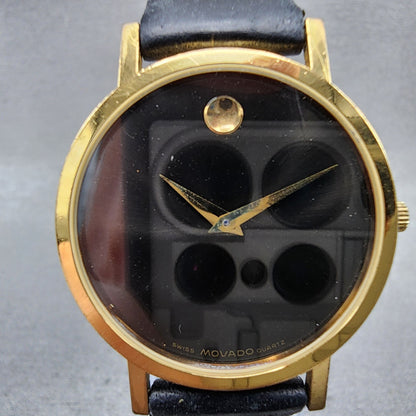 Movado Museum Watch 31mm Women Black Dial Gold Tone Round 87.45.882.1 New Batt1
