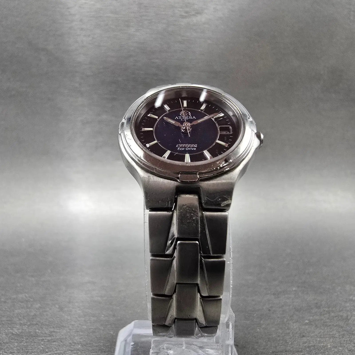Citizen Eco-Drive Attesa Watch Women 25mm Blue Dial Gray Tone Date Round Runs6