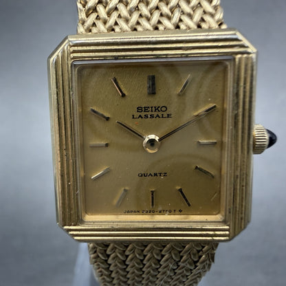 Seiko Lassale Tank Watch Women 20mm Champagne Dial Gold Tone VTG 2320-6039 PARTS2