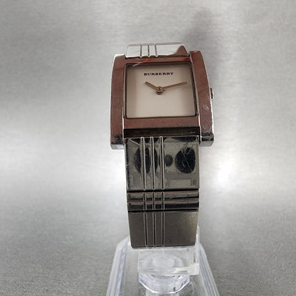 Burberry Tank Watch Women White Dial Stainless Steel Rectangle BU4303 New Batt5