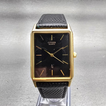 Citizen CQ Watch Men 25mm Black Dial Gold Tone Rectangle 5130-K02627 New Battery0