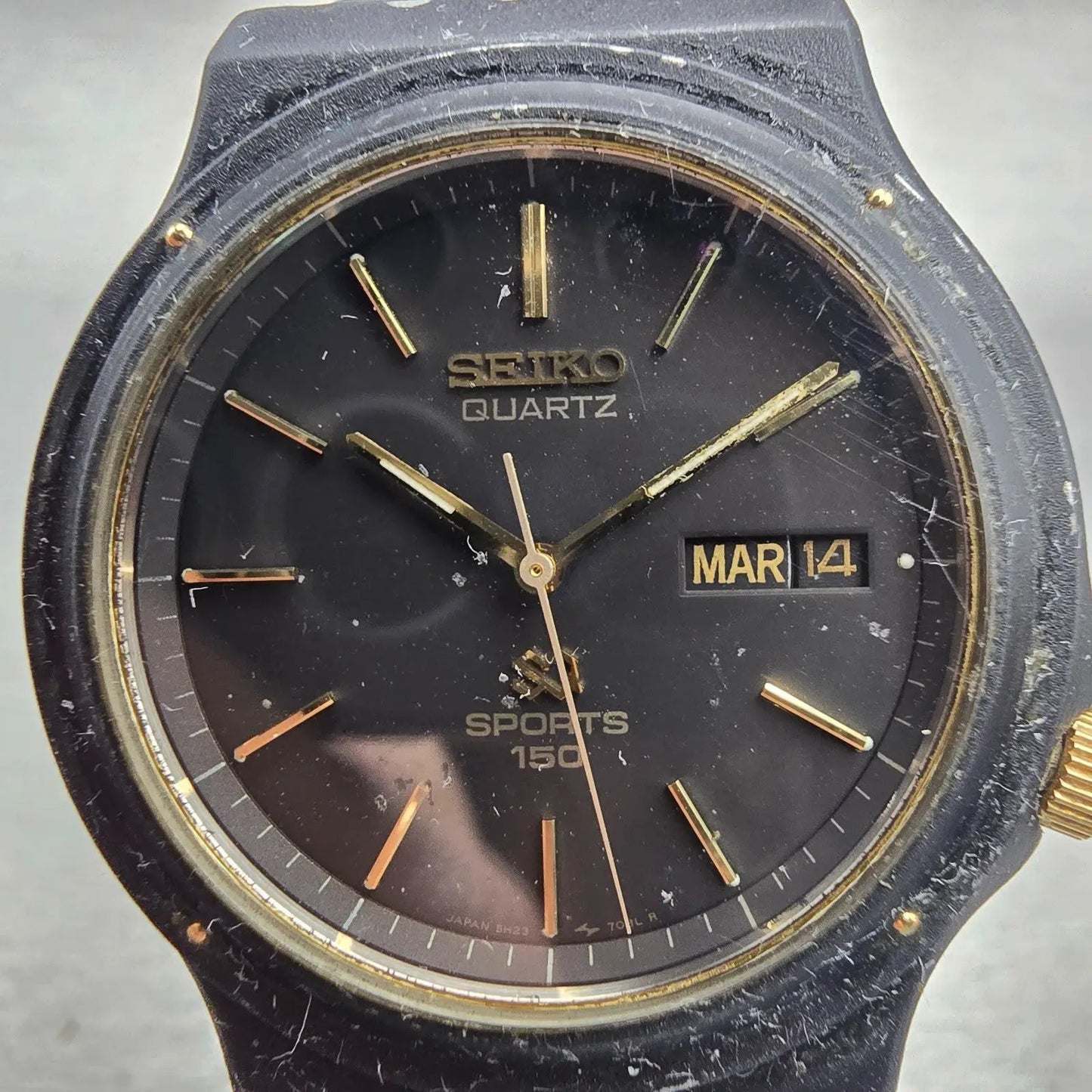 Seiko Sports 150 Watch Men 37mm Black Dial Black Tone Daydate 5H23-7029 New Batt1