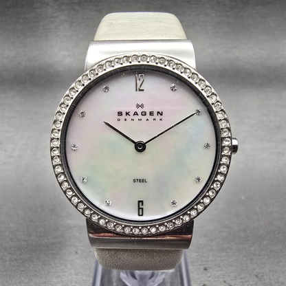Skagen Watch Women 32mm MOP Dial Silver Tone Gemmed C644LSLW1 New Battery0