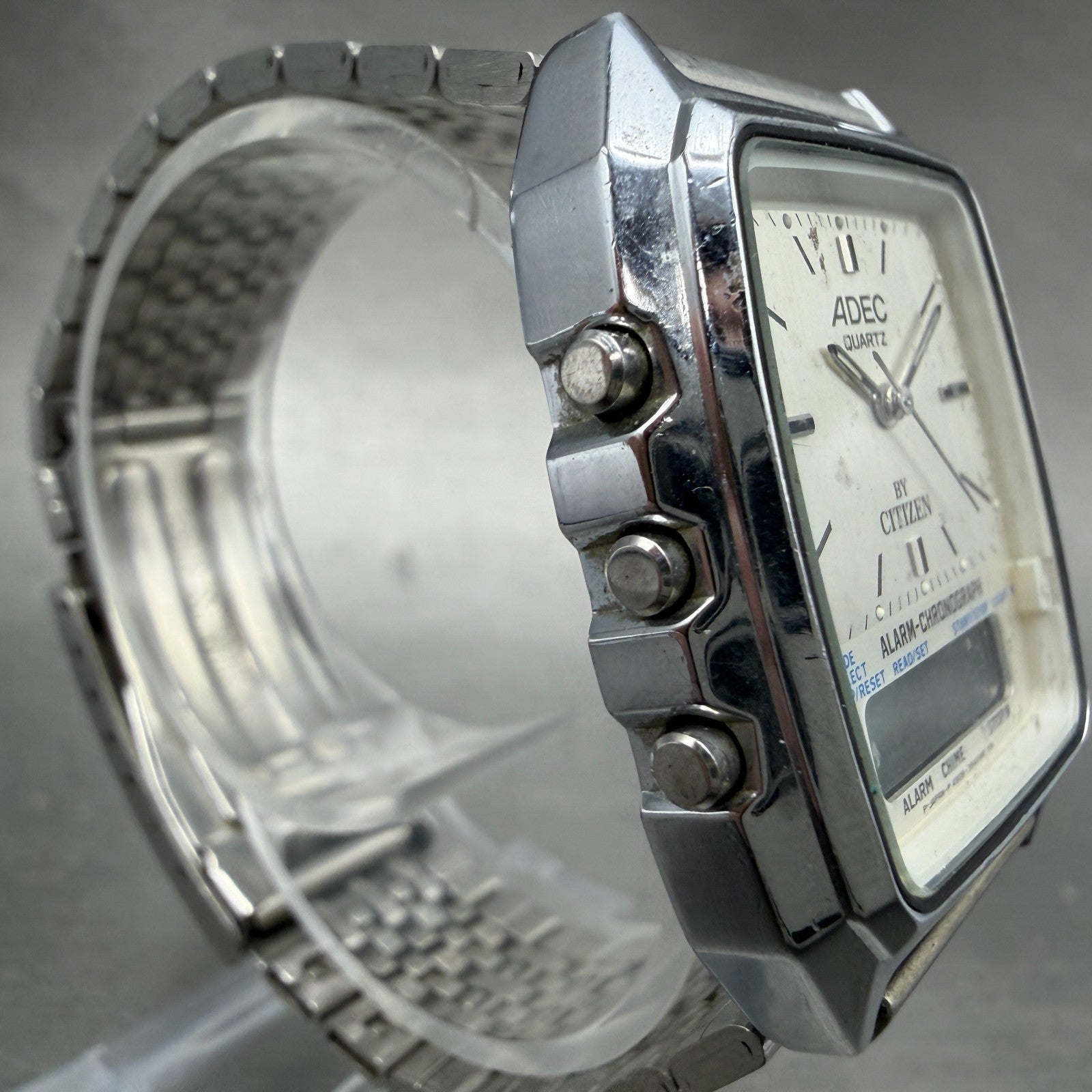 Citizen Adec Watch Men 31mm Silver Dial Steel Analog Digital Rectangle New batt3