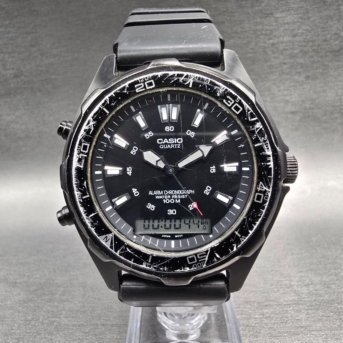Casio AMW-320 Watch Men 44mm Black Dial Black Chronograph Alarm New Battery0