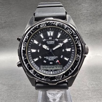 Casio AMW-320 Watch Men 44mm Black Dial Black Chronograph Alarm New Battery0