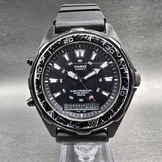 Casio AMW-320 Watch Men 44mm Black Dial Black Chronograph Alarm New Battery0