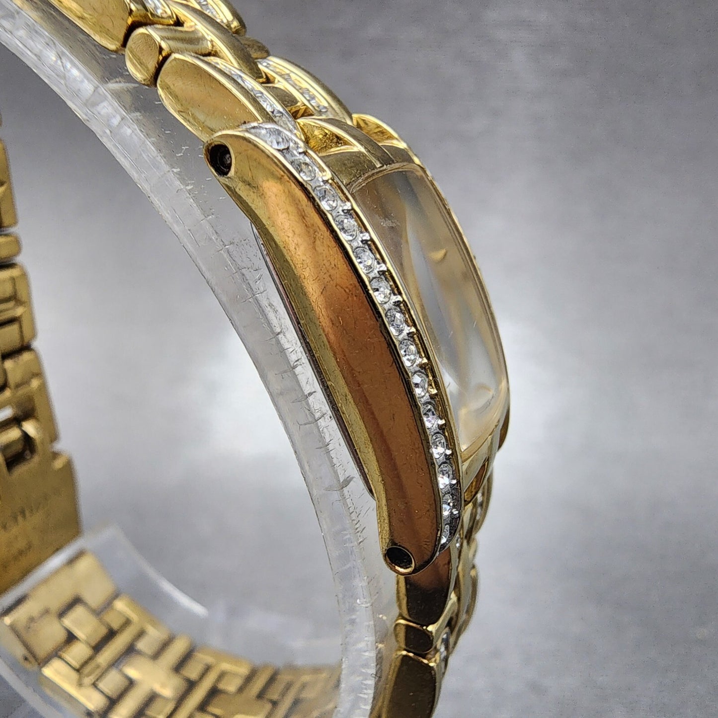 Citizen EcoDrive Tank Watch Women 15mm Silver Dial Gold Tone G620S028728 Runs3