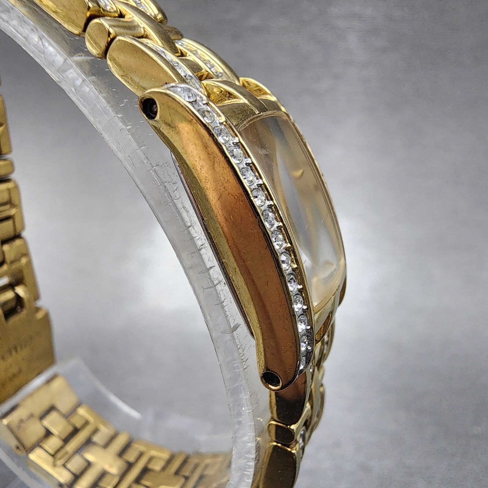 Citizen EcoDrive Tank Watch Women 15mm Silver Dial Gold Tone G620S028728 Runs3