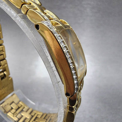 Citizen EcoDrive Tank Watch Women 15mm Silver Dial Gold Tone G620S028728 Runs3