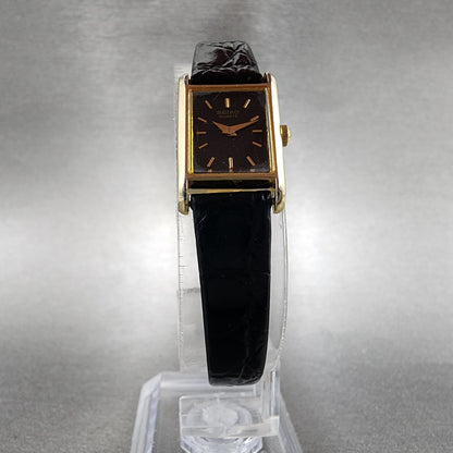 Seiko Tank Watch Women 14mm Black Dial Gold Tone Rectangle 1F205A69 New Battery4