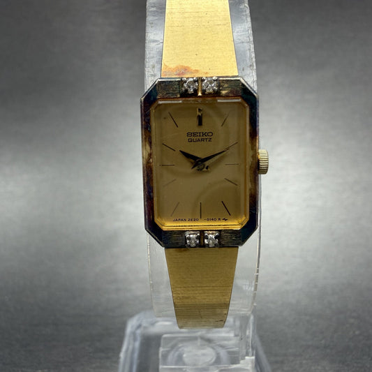 Seiko Tank Watch Women 14mm Champagne Dial Gold Tone Rectangle 2e20-5099 New Bat0