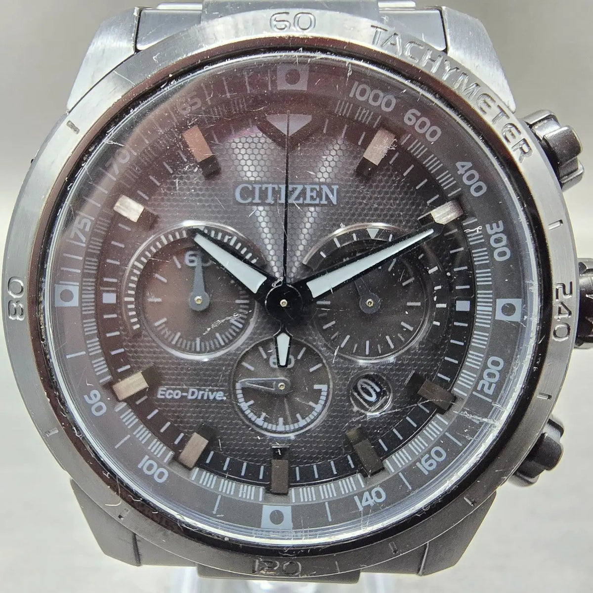 Citizen Ecosphere Chronograph Watch Men 48mm Black Dial Black Date CA4184-81E2