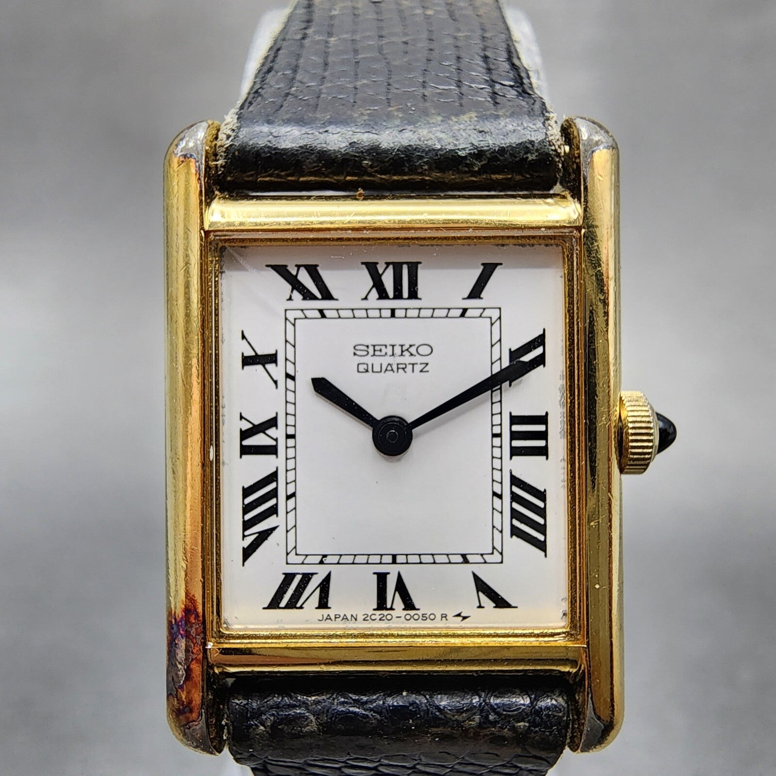 Seiko Tank Watch Women 18mm White Dial Gold Tone 2c205019 New Battery1