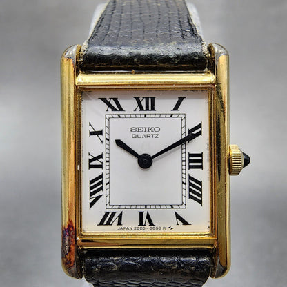 Seiko Tank Watch Women 18mm White Dial Gold Tone 2c205019 New Battery1