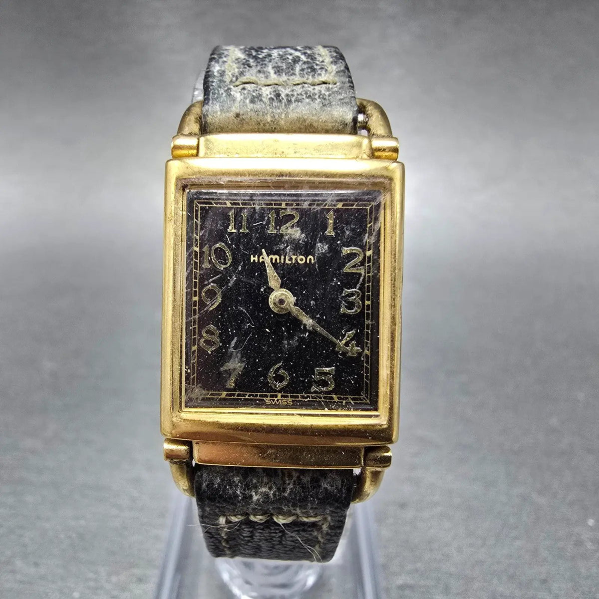Hamilton Tank Watch Women 18mm Black Dial Gold Registered Edition 0806 PARTS0