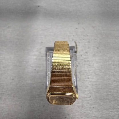 Seiko Watch Women 17mm Silver Dial Gold Tone Rectangle 2P21-5010 New Battery VTG4